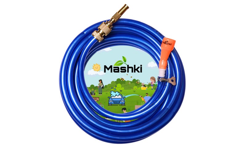 Mashki 1/2 Inch Flexible Water Pipe With Metal Water Sprayer For Gardening, Car Washing, Home Use Floor Clean Etc (15 Meter (50 Feet)) - Image 1