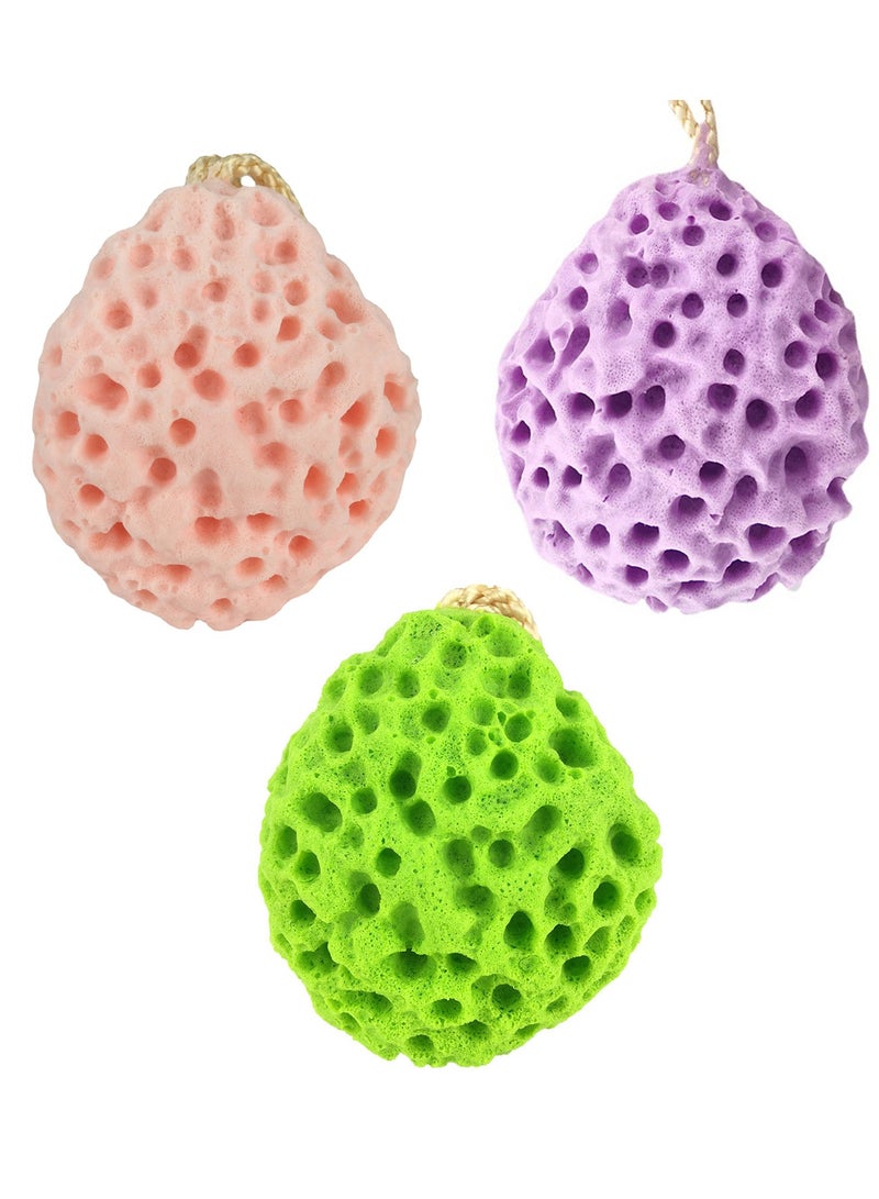 KASTWAVE Natural Bath Sponges, 3 Pack Loofah Shower Sponge Body Scrubber Exfoliating Cleaning Body Sponge for Men Women Kids - Image 1