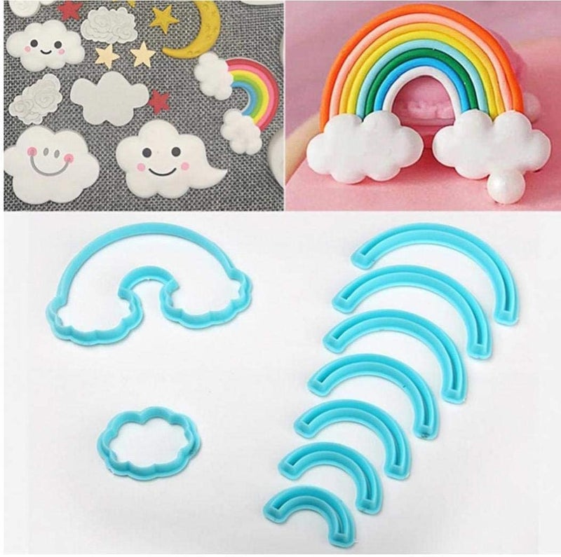 HUSAINI MART 9 Pieces Rainbow with Clouds Cookie Fondant Cutter Cake Decorating Sugarcraft Bakeware Tool Pack of 1  - Image 1