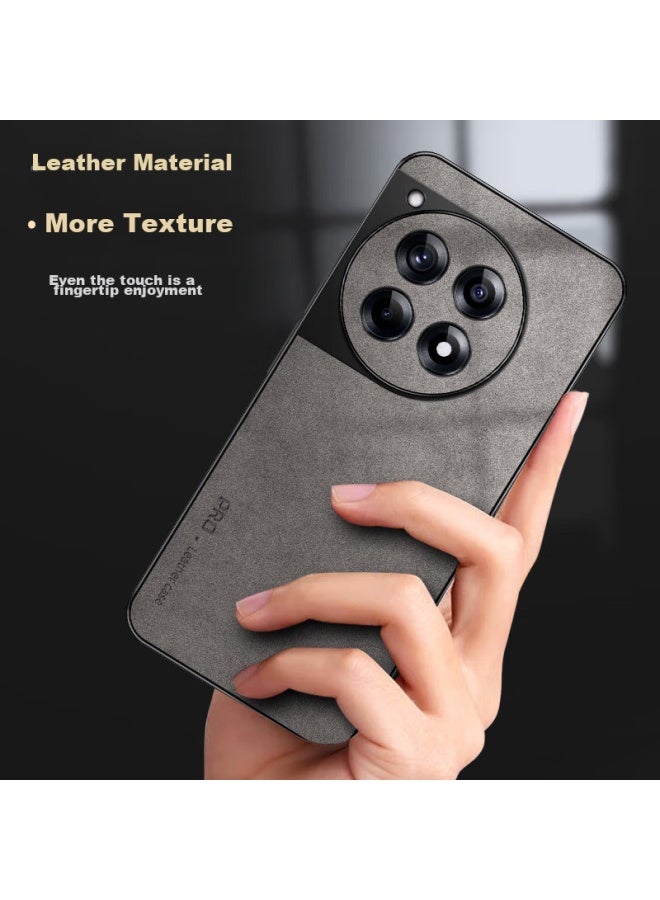 Shangsu Suitable For Oneplus Ace3 Phone Case, 1+ Ace3 Protective Cover, Shockproof, Full Lens Protection, Soft Shell, Simple Luxury, Lambskin Silicone Outer Case, Women'S And Men'S Leather Case, Gray - Image 2