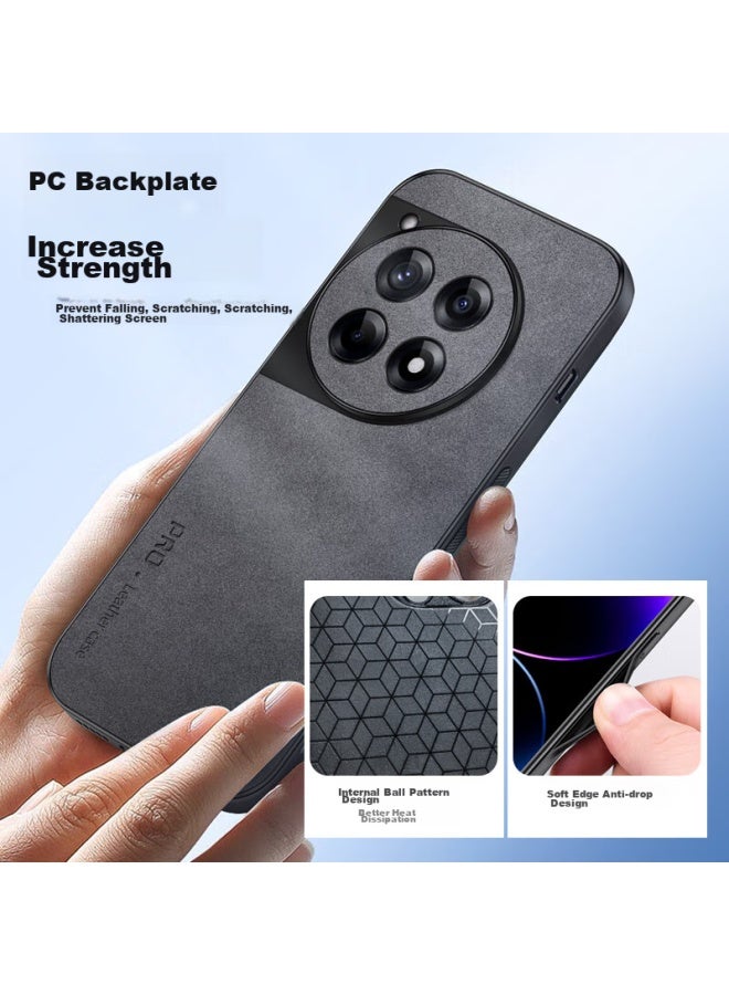 Shangsu Suitable For Oneplus Ace3 Phone Case, 1+ Ace3 Protective Cover, Shockproof, Full Lens Protection, Soft Shell, Simple Luxury, Lambskin Silicone Outer Case, Women'S And Men'S Leather Case, Gray - Image 1