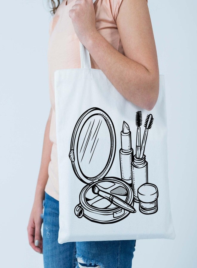 ARTBUG Tote Bag for Women, Aesthetic, Stylish, Ecofriendly, For College Girls, Office, Beach and Outings -Cosmetics Doodle Printed Canvas D - 325 - Image 2