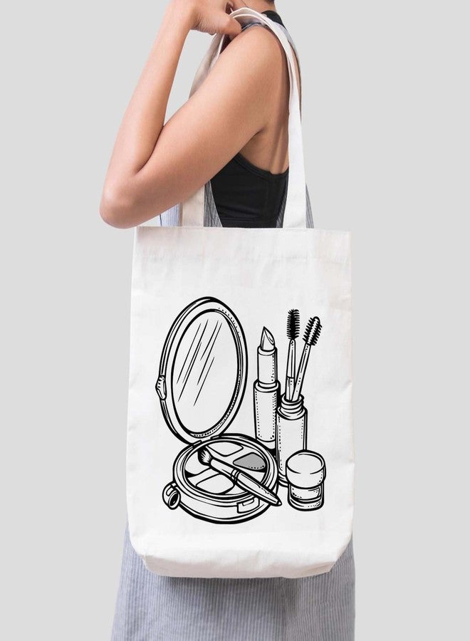 ARTBUG Tote Bag for Women, Aesthetic, Stylish, Ecofriendly, For College Girls, Office, Beach and Outings -Cosmetics Doodle Printed Canvas D - 325 - Image 3