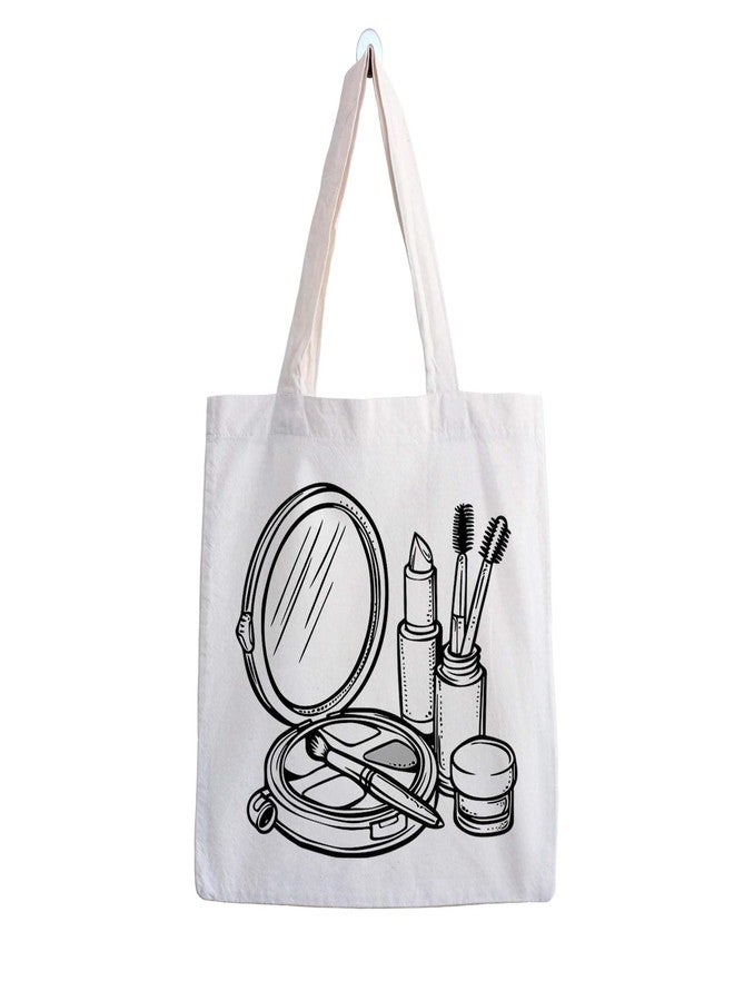 ARTBUG Tote Bag for Women, Aesthetic, Stylish, Ecofriendly, For College Girls, Office, Beach and Outings -Cosmetics Doodle Printed Canvas D - 325 - Image 1