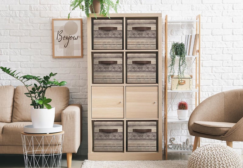 Sorbus Foldable Storage Cube Basket Bin, Rustic Wood Grain Print, 4-Pack (Rustic Bin - Brown) - Image 4