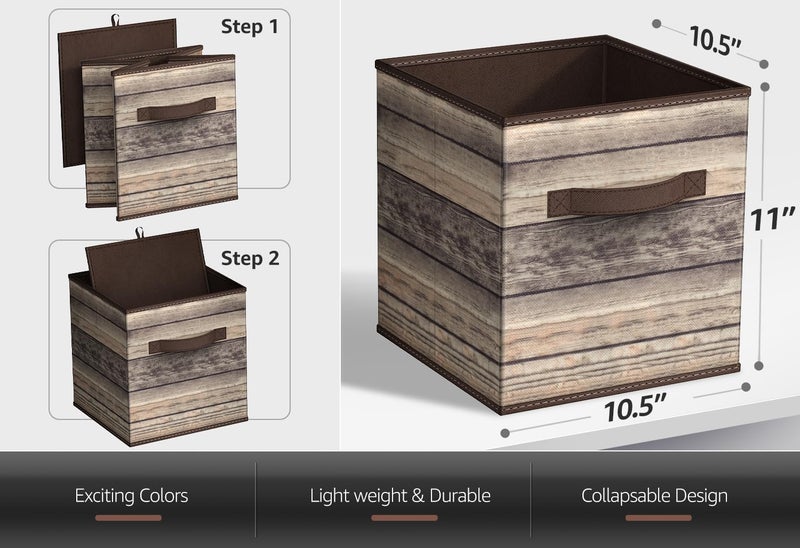 Sorbus Foldable Storage Cube Basket Bin, Rustic Wood Grain Print, 4-Pack (Rustic Bin - Brown) - Image 3