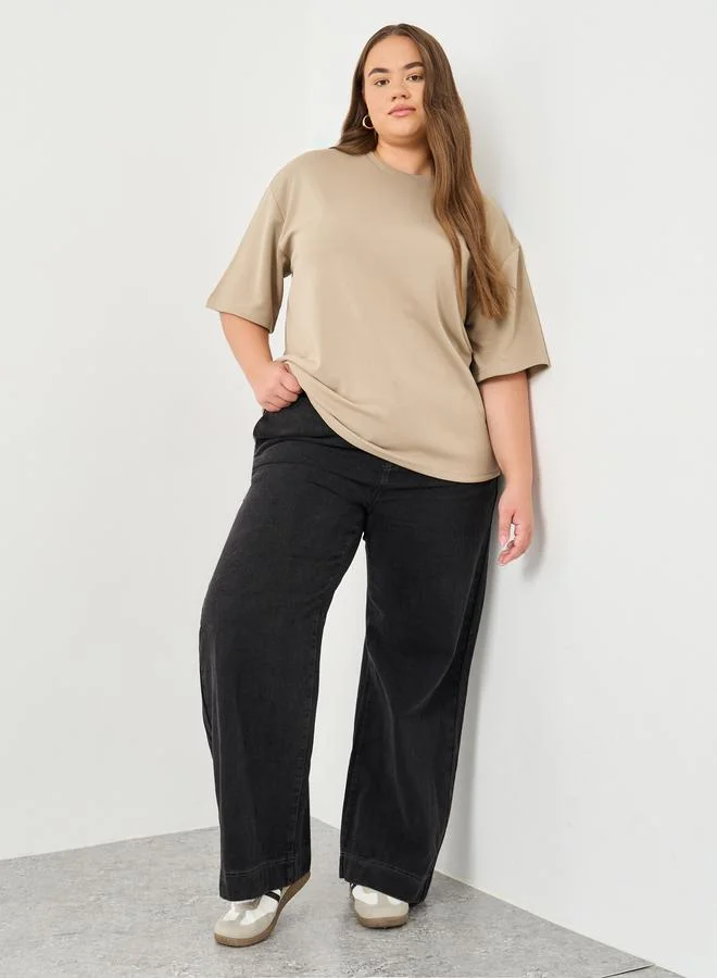 ستايلي Styli Plus Wide Leg Jeans with Drawstring