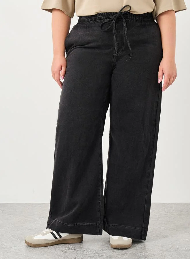 ستايلي Styli Plus Wide Leg Jeans with Drawstring