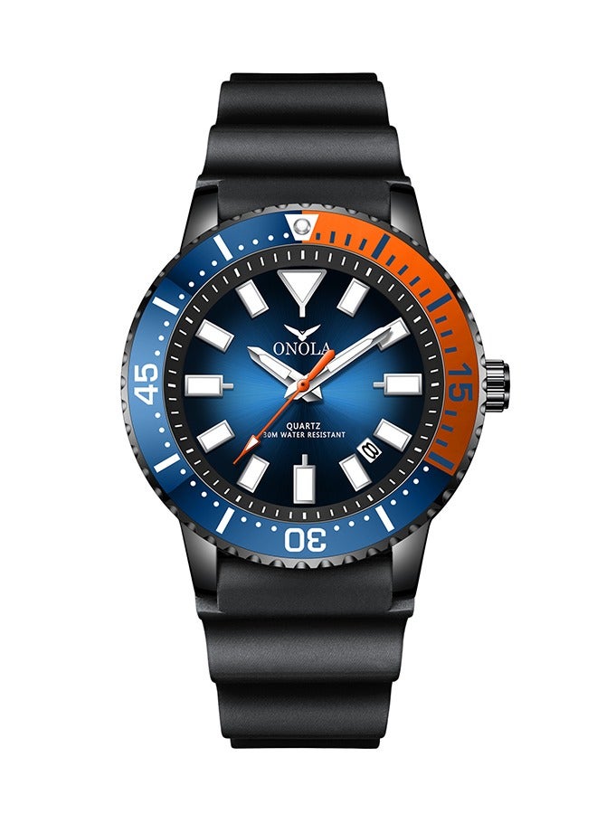 ONOLA Men's Sport Quartz Watch - Black & Orange Waterproof Silicone Strap, 30M Water Resistance, Lightweight Design for Daily Wear, Gym & Outdoor Activities - Image 1