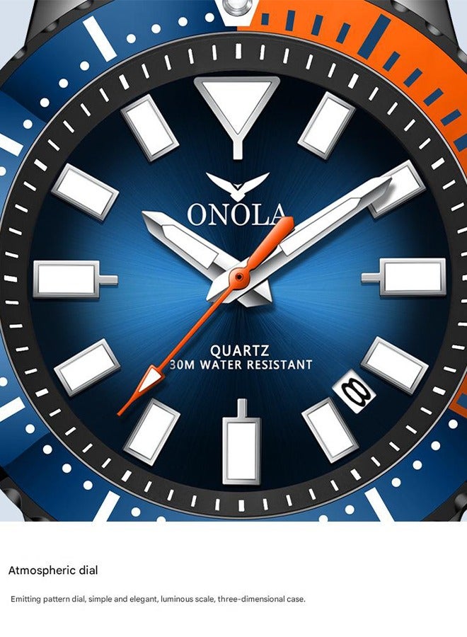 ONOLA Men's Sport Quartz Watch - Black & Orange Waterproof Silicone Strap, 30M Water Resistance, Lightweight Design for Daily Wear, Gym & Outdoor Activities - Image 5