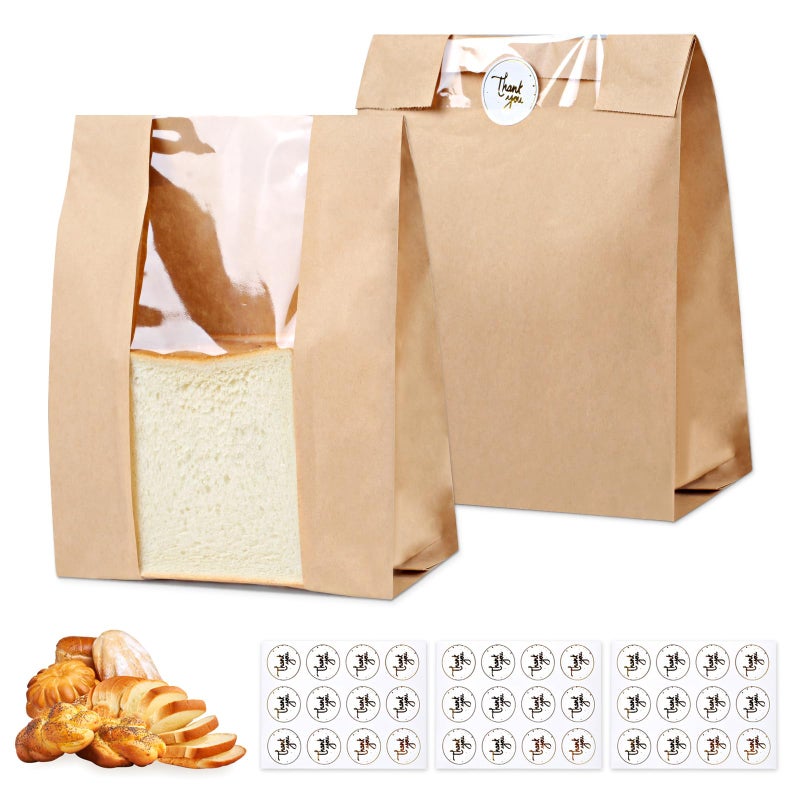 TBUKEOM Paper Bread Bags with Window 28 Large Kraft Bakery Bags 137x83x33 36 Stickers Reusable Brown Bread Bags for Sourdough Artisan Loaves Gifting Keep Bread Fresh Longer - Image 2