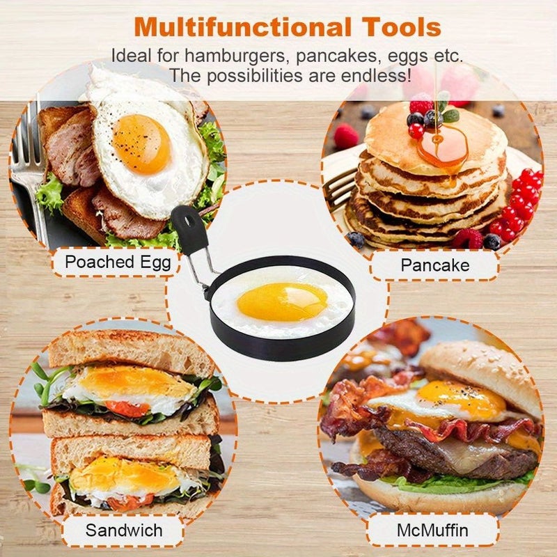 Set Of 4 Non Stick Egg Molds Round Muffin Ring Maker English Style Muffin And Pancake Fryer Portable Grilling Tools Perfect For Camping Or Making Breakfast Sandwiches Indoors - Image 3