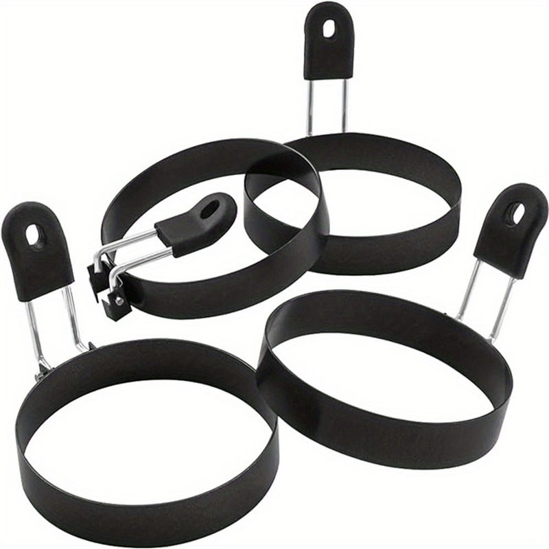Set Of 4 Non Stick Egg Molds Round Muffin Ring Maker English Style Muffin And Pancake Fryer Portable Grilling Tools Perfect For Camping Or Making Breakfast Sandwiches Indoors - Image 1