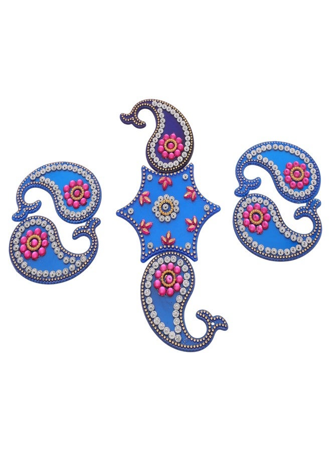 أديتري_كرييشن رانجولي أرضية مصمم قابل لإعادة الاستخدام، رانجولي دائري من الأكريليك، ديكور منزلي، هدية لتزيين الأرضيات الداخلية للمنزل، ديكورات هندية تقليدية لمهرجان ديوالي، ديبوالي، وهدايا تذكارية (الحجم: 8 بوصات) (أزرق) - Image 3