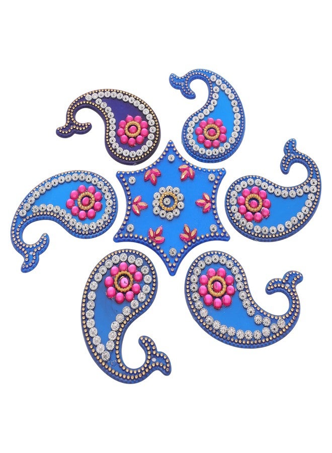 أديتري_كرييشن رانجولي أرضية مصمم قابل لإعادة الاستخدام، رانجولي دائري من الأكريليك، ديكور منزلي، هدية لتزيين الأرضيات الداخلية للمنزل، ديكورات هندية تقليدية لمهرجان ديوالي، ديبوالي، وهدايا تذكارية (الحجم: 8 بوصات) (أزرق) - Image 1