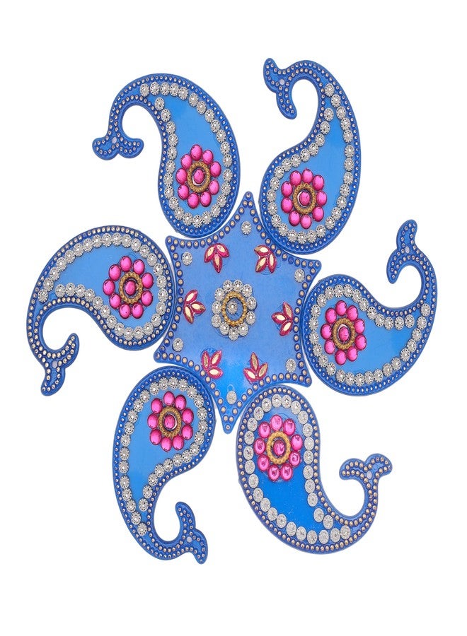 أديتري_كرييشن رانجولي أرضية مصمم قابل لإعادة الاستخدام، رانجولي دائري من الأكريليك، ديكور منزلي، هدية لتزيين الأرضيات الداخلية للمنزل، ديكورات هندية تقليدية لمهرجان ديوالي، ديبوالي، وهدايا تذكارية (الحجم: 8 بوصات) (أزرق) - Image 2