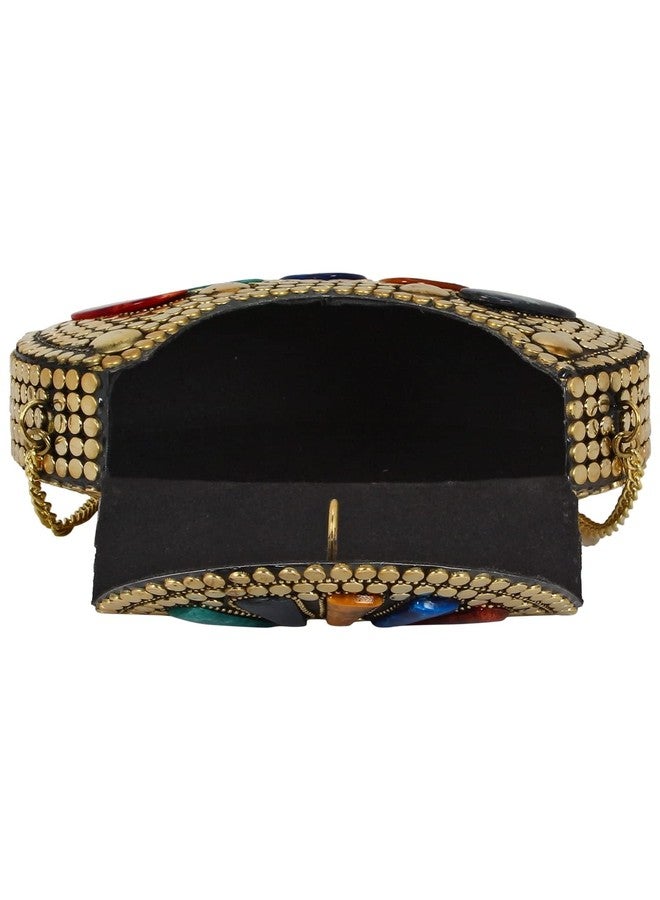 Lyna Impex Golden Metal clutch Handicraft Beautiful Box Clutch Bag Purse For Bridal, Casual, Party, Wedding, Bridal Women's Antique Brass Purse Ethnic Handmade Metal Clutch Bag - Image 5