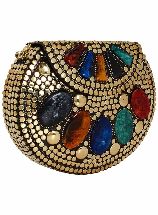 Lyna Impex Golden Metal clutch Handicraft Beautiful Box Clutch Bag Purse For Bridal, Casual, Party, Wedding, Bridal Women's Antique Brass Purse Ethnic Handmade Metal Clutch Bag - Image 3