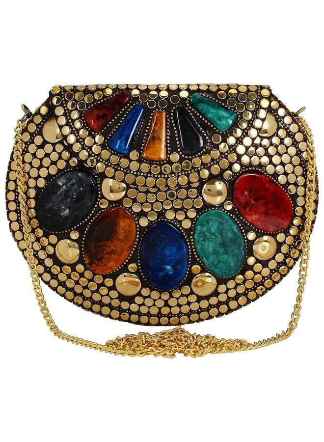 Lyna Impex Golden Metal clutch Handicraft Beautiful Box Clutch Bag Purse For Bridal, Casual, Party, Wedding, Bridal Women's Antique Brass Purse Ethnic Handmade Metal Clutch Bag - Image 1
