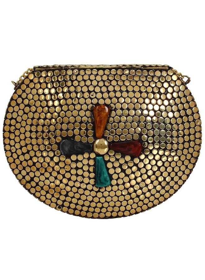 Lyna Impex Golden Metal clutch Handicraft Beautiful Box Clutch Bag Purse For Bridal, Casual, Party, Wedding, Bridal Women's Antique Brass Purse Ethnic Handmade Metal Clutch Bag - Image 4