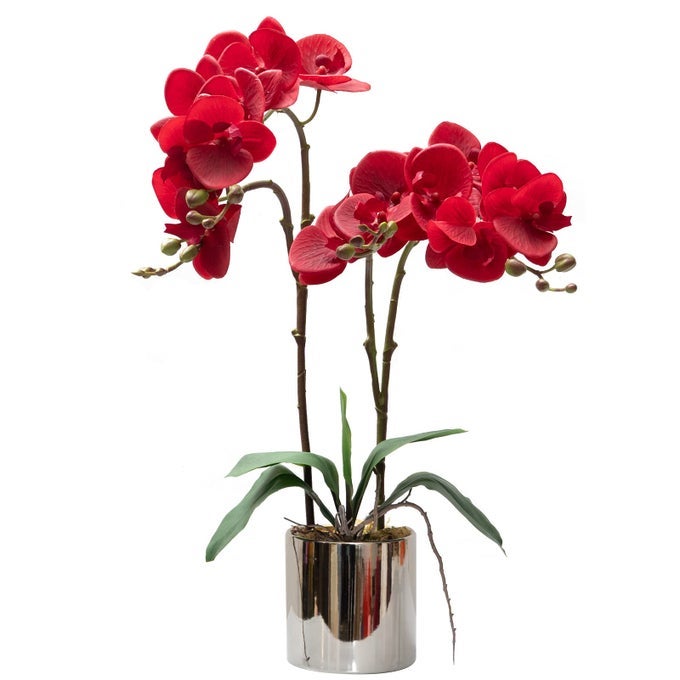 ARTIFICIAL ORCHID FLOWER PLANT REAL TOUCH FAUX ORCHIDS IN CERAMIC VASE RED 197 FAKE PHALAENOPSIS FLOWER ARRANGEMENT CENTERPIECE HOME INDOOR DECOR