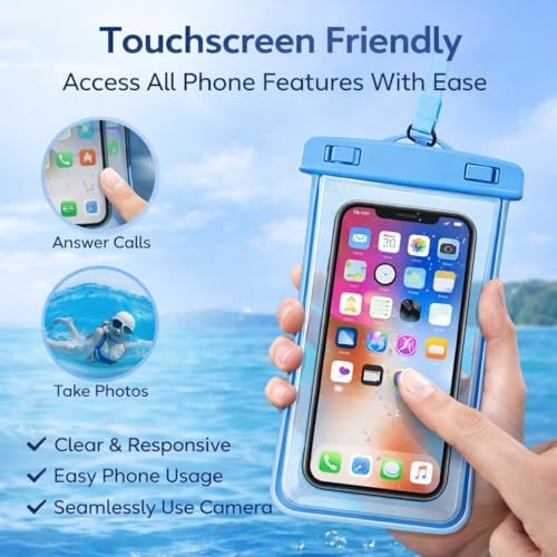 PulGos Pack of 2 Waterproof Phone Pouch (Blue) | IPX8 Transparent Mobile Pouch with Lanyard | Secure Lock Clear Phone Cover for 𝐢𝐏𝐡𝐨𝐧𝐞 & 𝐀𝐧𝐝𝐫𝐨𝐢𝐝 | Swimming, Beach,Travel & Water Sports - Image 2