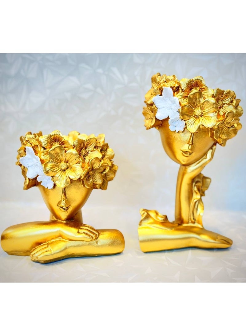 ناما طقم مزهريات شكل وجه مودرن- ابيض وذهبى، عدد القطع 2