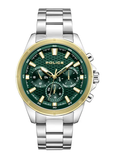 بوليس Men's Motion Men's 45mm Multifunction Watch with Dark Green Dial, Honeycomb Texture & 316L Stainless Steel Bracelet