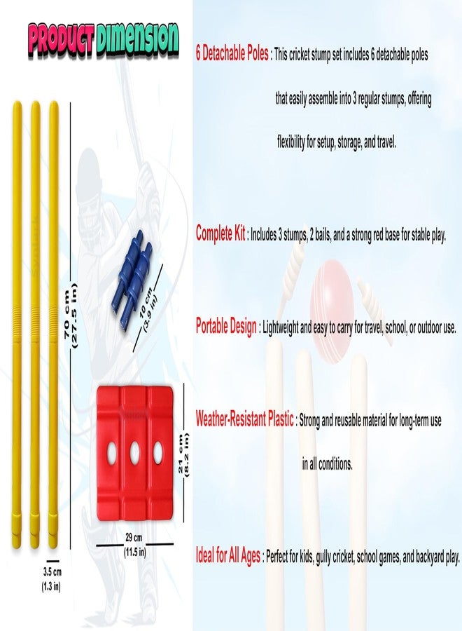 Synlark Detachable Cricket Stumps Set for Kids & Adults - Plastic Stumps with Base & Bails - Easy to Assemble, Portable, Durable - Practice & Outdoor Play - Image 2