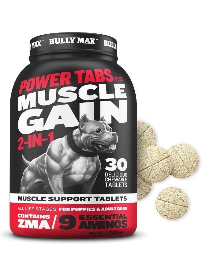 Bully Max 2-in-1 Muscle Builder Power Tabs for Puppies & Adult Dogs - Puppy & Dog Vitamins for Muscle Gain & Growth - Multivitamin Supplements for All Breeds & Ages - 30 Chewable Tablets - Image 1