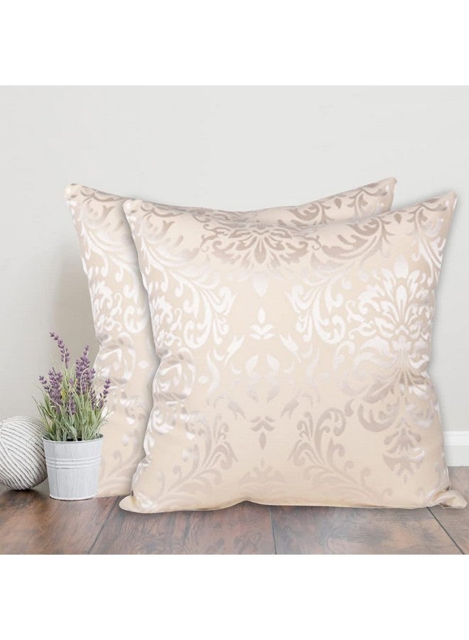 Home - The Best Is For You Designer Self Design Cotton 275 TC Cushion Covers | Pack Of 2 (16"X16", Cream_Damask) - Image 1