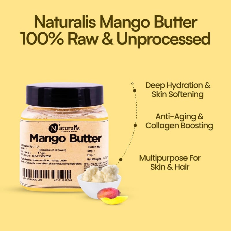 Naturalis Mango Butter 200gm 100 Raw Unprocessed and Unrefined Body Butter  Ingredient for Lip BalmLip CreamMoisturization  Nourishment of Body and Skin formulation - Image 3