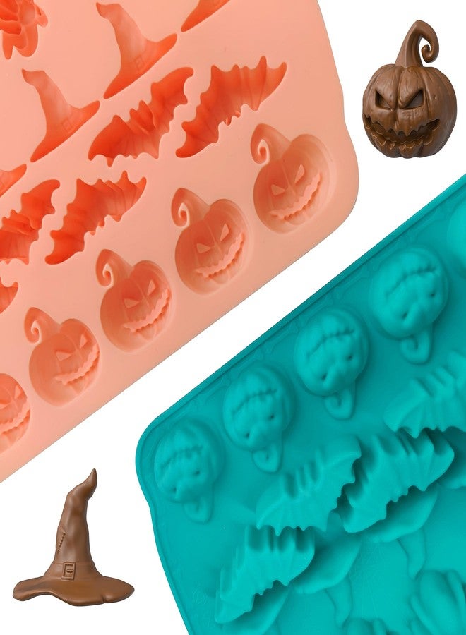 EDUEE Halloween Chocolate Molds Silicone Gummy Molds Pumpkin Spider Bat Witch Hat RIP Gravestone Candy Molds 30 Cavity Chocolate Mold for Baking Pastry Gummies Cake Decorating - Image 3