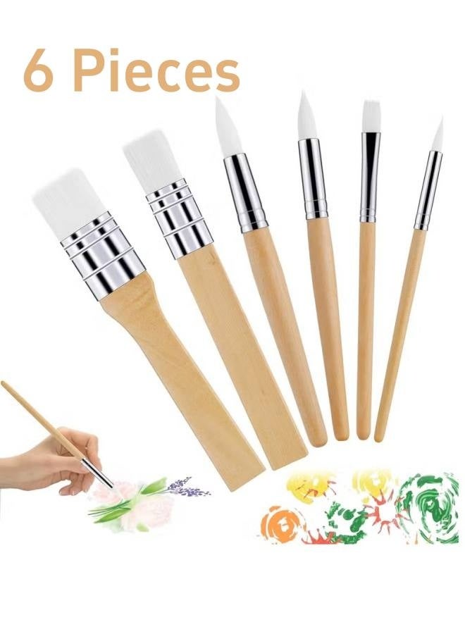 6 Pieces Wooden Paint Brush Set,Versatile Brushes for Oil, Watercolor,Rocks, Body Art, Nails, and DIY Crafts,Professional Artist Brushes Kit - Image 1
