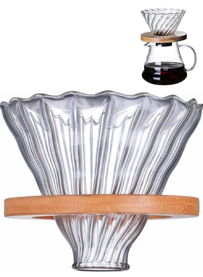 Glass Coffee Dripper/Filter - Glass Pour Over Coffee Cone with Bamboo Stand, Drip Coffee Maker Funnel Accessories for Home or Office - Image 1