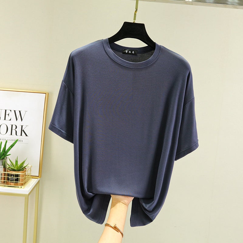 Modal plus size T-shirt Women's Thin Summer Loose 100.00kg chubby girl Slimming All-match Short-sleeved Top with Base - Image 1