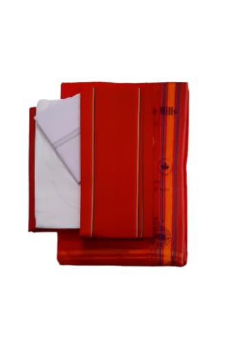 CHANDRAVATI Pure Cotton Men's 5 - Piece Pandit Dhoti Kurta Set | Unstitched Border Dhoti, unstitched Kurta, angocha, Vest, Hanky. (Red) - Image 2