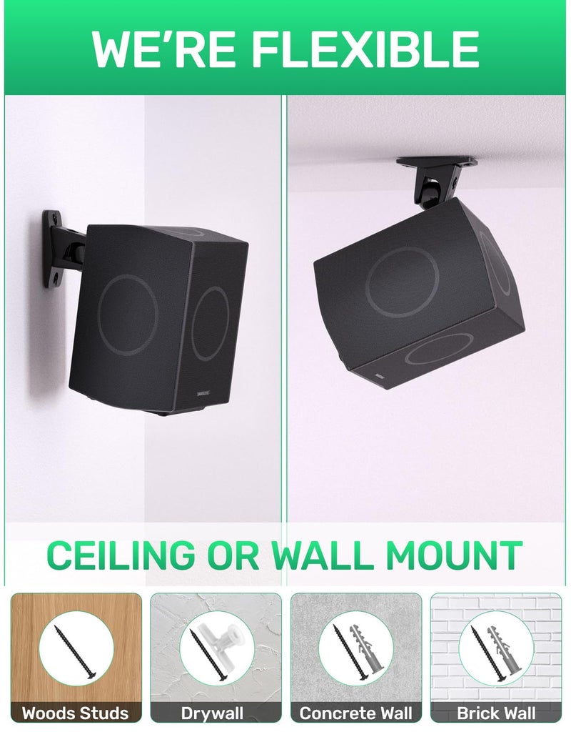 Borenbuir Surround Sound Rear Speaker Wall Mount, Ceiling Mount Bracket for Universal Satellite, fits Keyhole and Thread Hole with 1/4"- 20, 5mm & 4mm Thread, Works with Roku, Samsung q990D, Holds up to 11 lbs - Image 3