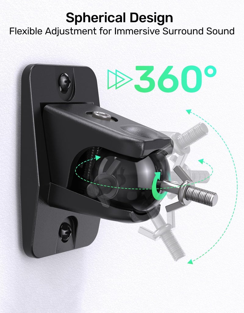 Borenbuir Surround Sound Rear Speaker Wall Mount, Ceiling Mount Bracket for Universal Satellite, fits Keyhole and Thread Hole with 1/4"- 20, 5mm & 4mm Thread, Works with Roku, Samsung q990D, Holds up to 11 lbs - Image 2