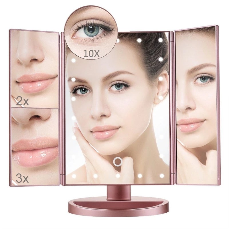 Desktop Led Three-Sided Foldableing Makeup Mirror Magnifying Multiples With Light Hd Mirror 70% Off Beauty Mirror - Image 4