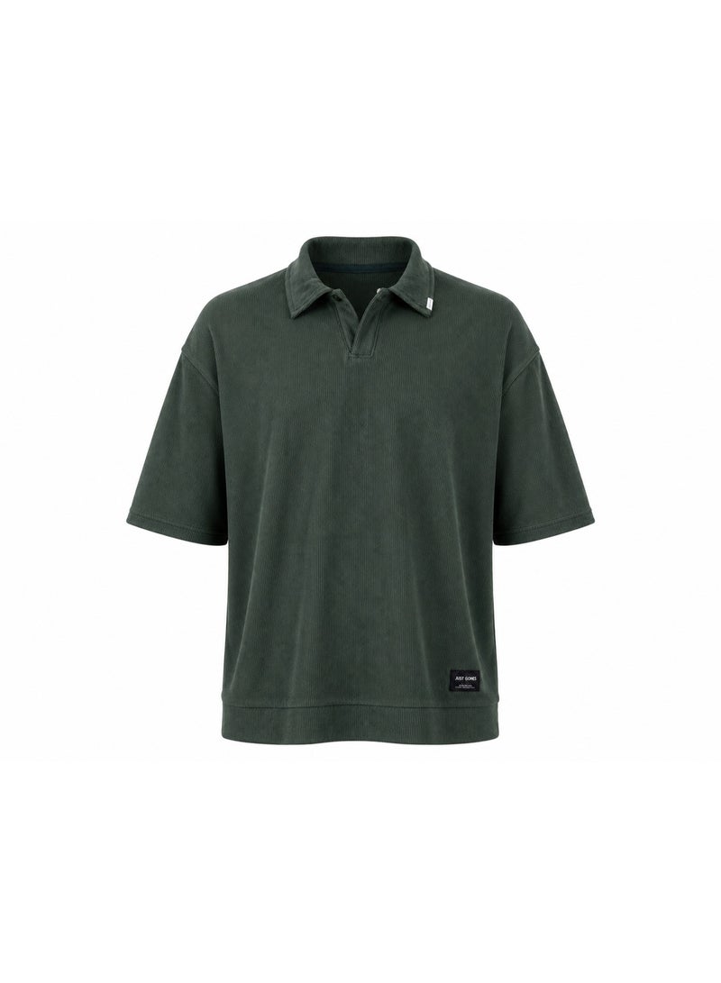 Men’s Casual Ribbed Polo T-Shirt With Classic Collar - Dark Green - Image 2