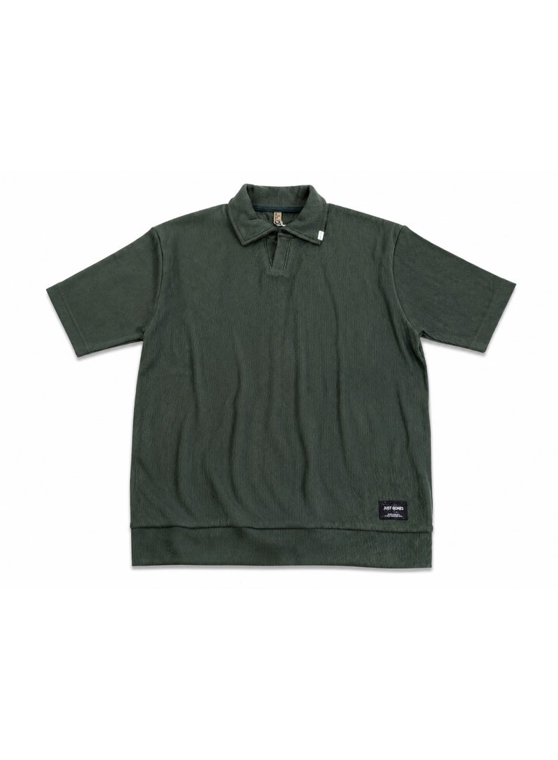 Men’s Casual Ribbed Polo T-Shirt With Classic Collar - Dark Green - Image 5