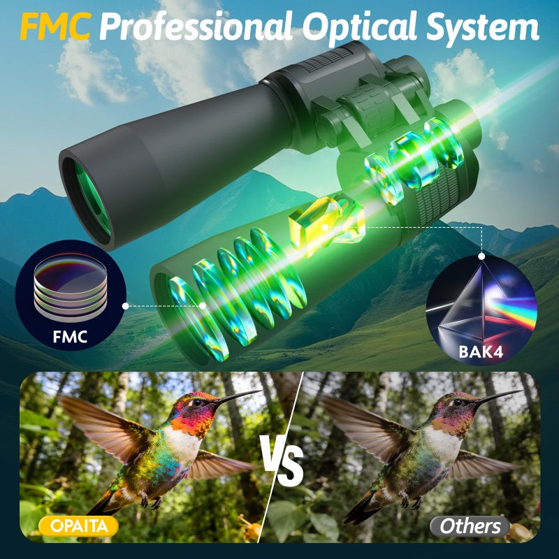 opaita 20x60 Binoculars for Adults High Powered - OPAITA HD Binoculars with BAK4 Prism & FMC Lens for Clear Low Light Vision - Large View Binoculars for Bird Watching Hunting Cruise Camping Travel Stargazing - Image 3
