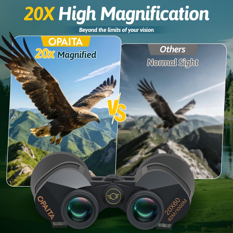 opaita 20x60 Binoculars for Adults High Powered - OPAITA HD Binoculars with BAK4 Prism & FMC Lens for Clear Low Light Vision - Large View Binoculars for Bird Watching Hunting Cruise Camping Travel Stargazing - Image 2