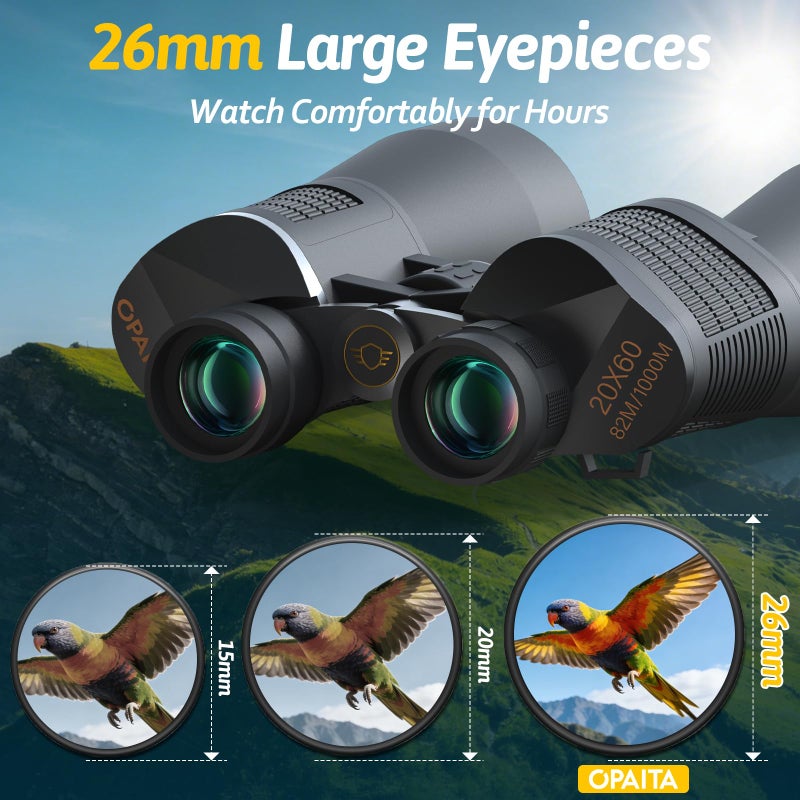opaita 20x60 Binoculars for Adults High Powered - OPAITA HD Binoculars with BAK4 Prism & FMC Lens for Clear Low Light Vision - Large View Binoculars for Bird Watching Hunting Cruise Camping Travel Stargazing - Image 5
