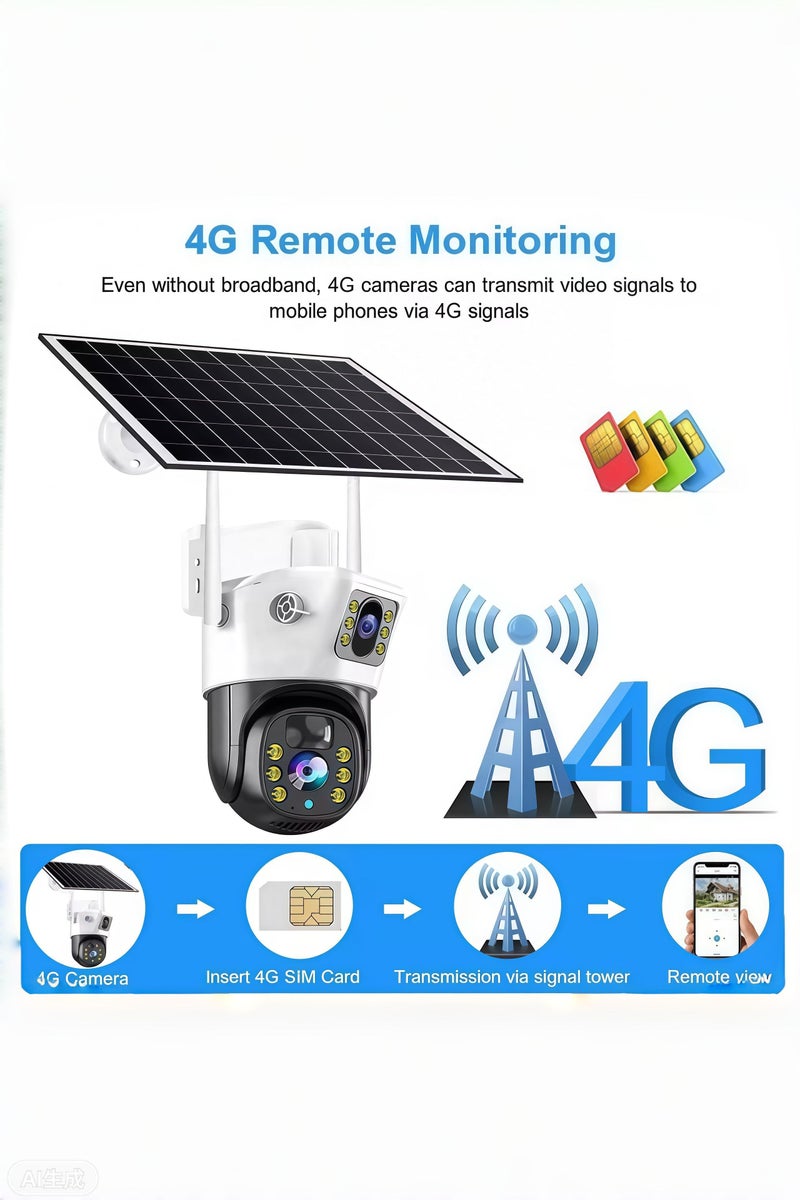 Generic 4K 8MP Solar Camera 4G Sim PTZ Cameras Outdoor Dual Lens IP Camara Solar Panel CCTV Security Built in Battery PIR Cam (With 64GB SD Card) - Image 3