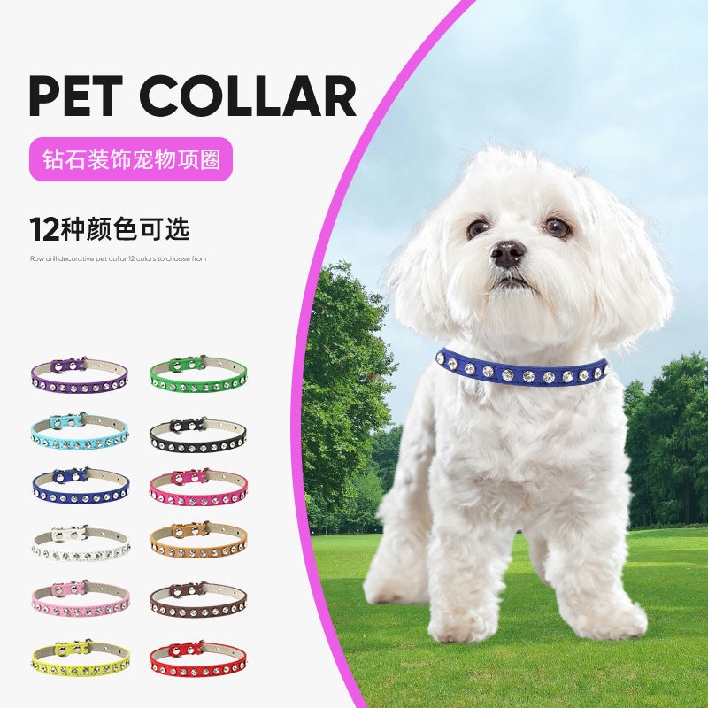 Carefully Selected Pet Collars For Dogs And Cats, Small And Medium-Sized Leashes, Leather Diamond Casual Dog Leash Decorations - Image 2