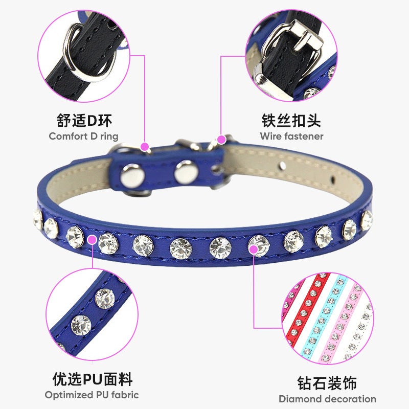 Carefully Selected Pet Collars For Dogs And Cats, Small And Medium-Sized Leashes, Leather Diamond Casual Dog Leash Decorations - Image 3