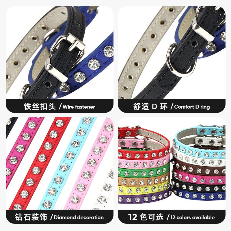 Carefully Selected Pet Collars For Dogs And Cats, Small And Medium-Sized Leashes, Leather Diamond Casual Dog Leash Decorations - Image 5