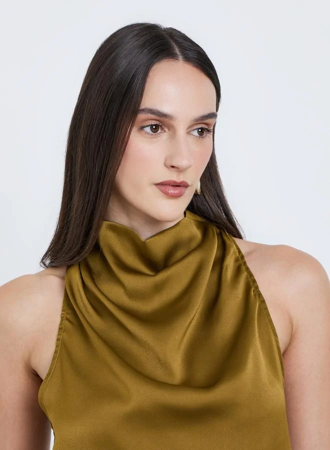 Styli Styli Women Green Turtle Neck Asymmetric Hem Blouse